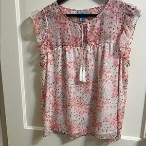 CeCe Pink and White Floral Blouse